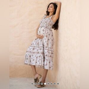 Seraphine Cotton Shirred Strappy Midi Maternity-To-Nursing  Dress